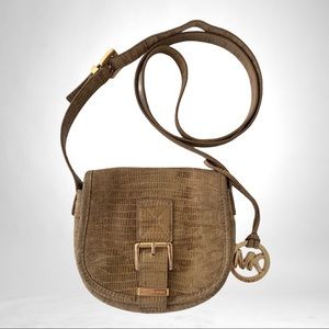 Michael Kors Leather Cross Body Purse Taupe & Gold